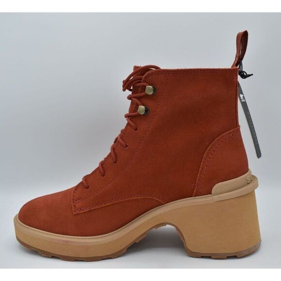 Sorel Womens Size 8.5 Hi Line Warp Red Suede Lace Up Waterproof Heeled Boots - Picture 4 of 10